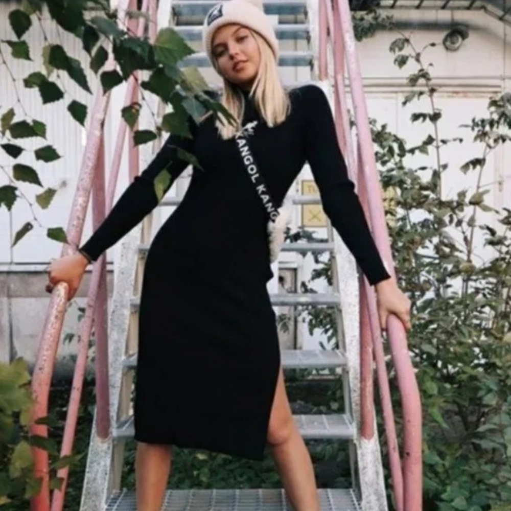 HM x Kangol sweater long sleeve dress mock neck black body con